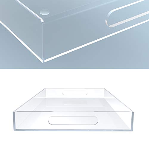 Clear Acrylic Serving Tray for Vanity, Bathroom, Outdoor, Food and Décor with Handles (Rectangle, Small)