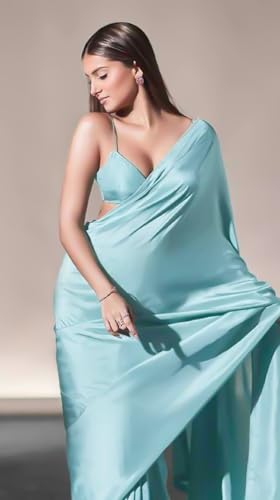 Image of FABIAN FASHION Women's Solid Japan Satin Silk Saree With Unstitched Blouse Piece for Wedding Saree