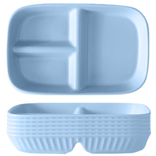 Image of Unbreakable Round Food Tray for Dessert, Dinner, Cereal, Party, Steak, Pizza, Dessert, Pasta, Salad, Fruit, Adult & Toddler Baby Kids Dishwasher & Microwave Safe (Nordic Blue, Pack of 6)
