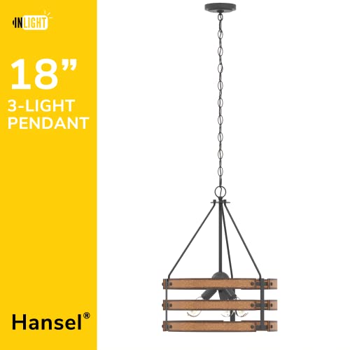 Inlight-18-Rustic-and-Industrial-Design-Farmhouse-3-Light-Pendant-for-Kitchen-Island-Textured-Black-and-Faux-Weathered-Wood-Finish-Metal-Circular-Hanging-Chandelier-for-Foyer-IN-0335-3-WD Inlight 18 Rustic and Industrial Design Farmhouse 3 Light Pendant for Kitchen Island Textured Black and Faux Weathered Wood Finish Metal Circular Hanging Chandelier for Foyer IN 0335 3 WD