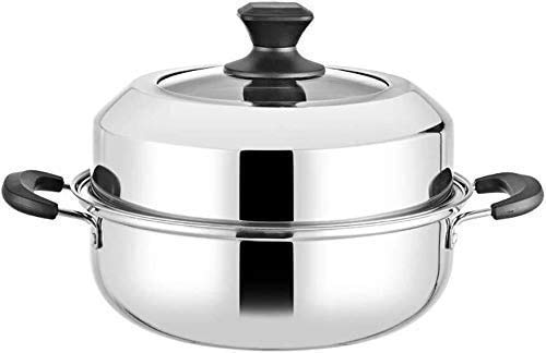 QUSYZD Juego de ollas y sartenes antiadherentes, Olla de Vapor de 2 Niveles con Tapa para cocinar al Vapor de Acero Inoxidable, Cocina de inducción, Olla de Gas Universal de 28 cm, A,A