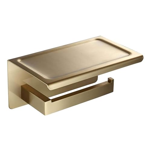 ステンレスゴールドヘアライントイレットペーパーホルダー テーブル付き 棚付きバータイプ トイレ用品 ダブルホルダー シングルホルダー 1連 2連 ブラス色 真鍮色 金色 アンティークゴールド ヴィンテージ トイレ スタイリッシュ ねじ取付 (1連ホルダー)