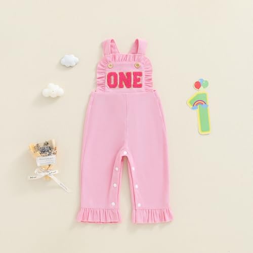 BULINGNA Baby Girl 1st 2nd Birthday Outfit Sleeveless Letters Embroidery Jumpsuit Overalls Corduroy Birthday Clothes4