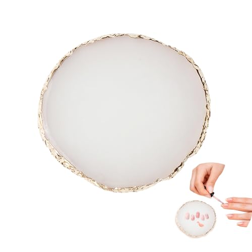 Palette de Vernis à Ongles en Résine Blanche avec Bord Doré - Palette de Mélange de Vernis à Ongles en Forme Irrégulière - Outil de Manucure Portable...