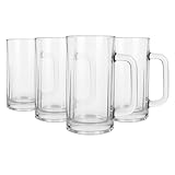 Argon Tableware 540ml Glass Pint Beer Mugs - 4X Large Classic German Stein Tankard Pint Glasses Birthday Fathers Day Gift Drinking Cup Set for Craft Ale, Lager