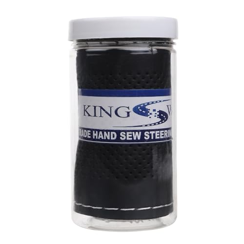 Image of KINGSWAY PU Leatherite Car Steering Cover Sewable Compatible with Mahindra Thar (Year 2020 Onwards), Black Color with Silver Thread, Pack of 1 with Sewing Needle and Thread