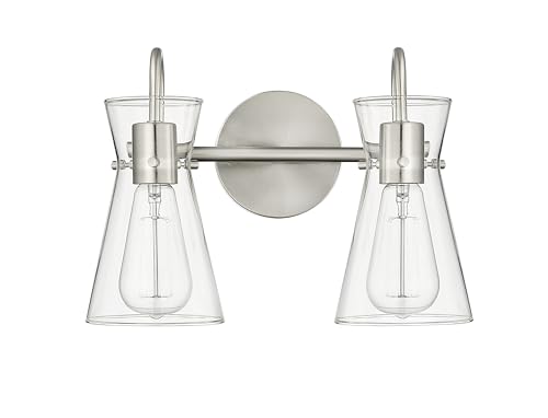 ML Lighting | Camellia Collection | 21002-BN | 2 Light Vanity in Brushed Nickel Finish with Clear Glass Shade | Versatile Design That adds High-End Texture and Elegance to Your Bathroom by ML Lighting - Used condition - US$89.51
