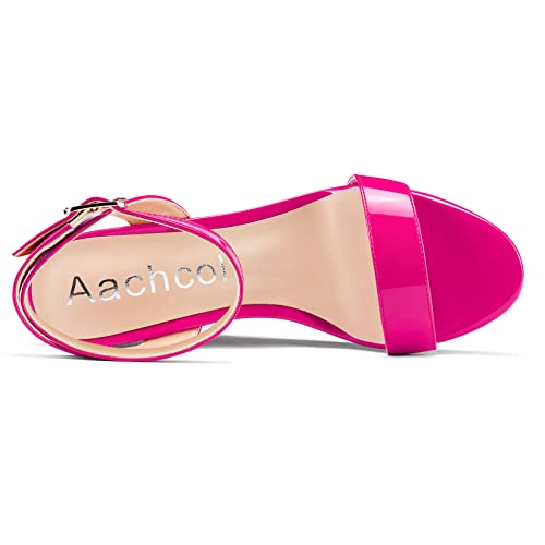 Image of Aachcol Women Platform Wedge Sandals Round Peep Open Toe Ankle Strap Slingback Two-Piece Chunky Block High Heel Dress Shoes Pumps Party Patent 4 Inch