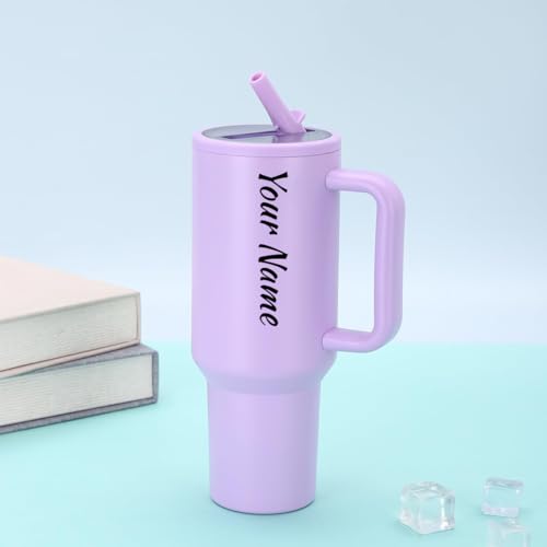 Image of SKDBPM Personalized Stainless Steel Tumbler with Handle, 1200ml Capacity, Black Insulated Travel Mug with Straw, Custom Name Design (Purple (3rd Generation))