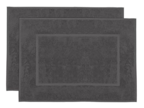 ZOLLNER Juego de 2 alfombras de baño de 50 x 70 cm - Alfombras de baño - Muy absorbentes - Lavables a 60 °C - Apto para calefacción por Suelo Radiante - En Color Grafito - Calidad de Hotel
