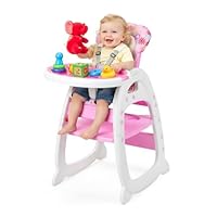 SANDINRAYLI High Chair, Convertible Highchairs for Babies and Toddlers, Easy Clean Baby High Chair, 3 in 1 Feeding Chair for Eating, Adjustable Infant Chair for Toddlers 1-3, Baby Food Chair, Pink