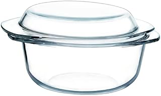 Glass Casserole Dish with Lid, 1.5L Glass Round Casserole Dish Oven Proof, Glass Casserole Dish High Resistance, Glass Round Casserole Dish with Lid and Handles