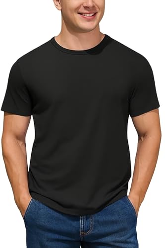 Men’s 100% Cotton T-Shirt, Crew Neck Soft Premium Regular Fit Tees, Short Sleeve Tees for Men Black T Shirts