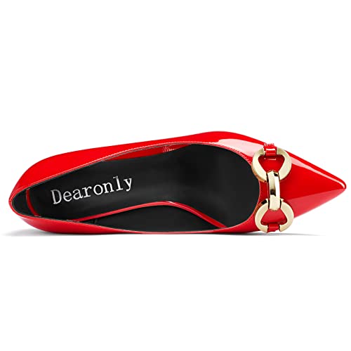 DearOnly Womens Pumps Pointed Toe Block Chunky High Heel Slip On Patent Dress Shoes Office 3 Inch4