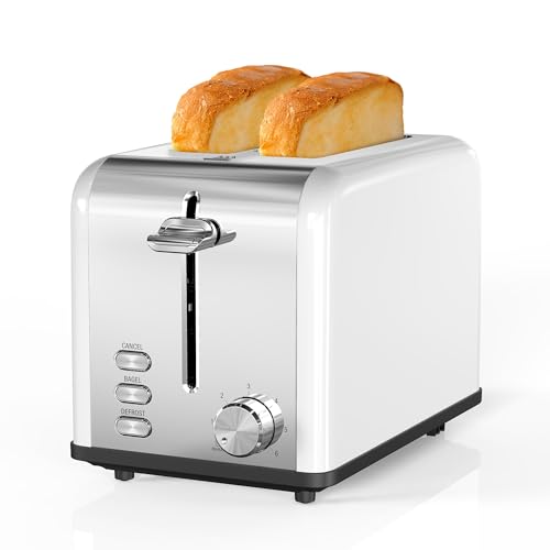 Simple Deluxe 2-Slice Toaster, 6 Browning Setting and 3 Function, Extra Wide Slot & Removable Crumb Tray, for Bread & Waffle, White
