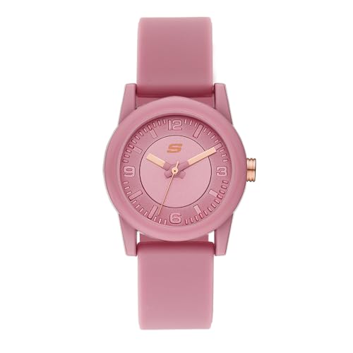 Skechers Reloj para mujer Rosencrans, movimiento de tres manecillas, caja de policarbonato rosa de 30 mm con correa de silicona, SR6201