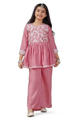 Image of Fashion Dream Girl's Slik Blend Embroidery Salwar Suit|Kids Salwar Suit Set|Embroidered Suit for Girls|Ethnic Wear|Girls Suit Set