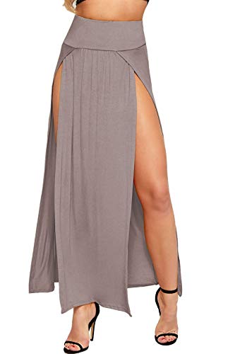 Jupe longue maxi double fente latérale unie de base stretch été