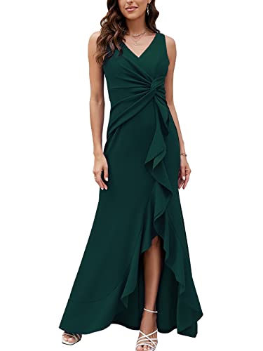 Image of FQA Formal Evening Dresses for Women Elegant Evening Party Prom Dress Long Sexy V Neck Sleeveless Split Wrap