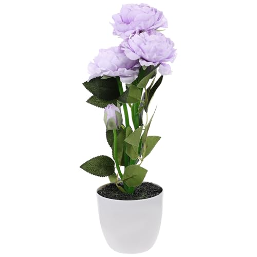 PRETYZOOM Planta Artificial de Peonía en Maceta 5 Cabezas, Bonsái Falso de Escritorio, Color Lavanda Claro, Decoración para Hogar, Oficina y Eventos, Flores Decorativas Realistas