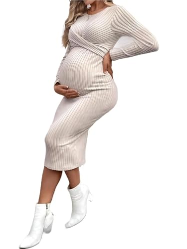 WDSBZNB Gravid klänning enfärgad smal passform mammaklänningar för gravida kvinnor, eleganta avslappnade A-linjeformade klänningar för mamma(M)