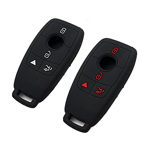 EYANBIS Silicone Key Fob Cover Fit for Mercedes Benz 2017-2021 E-Class 2018-2021 S-Class W213 2019-2021 A-Class C-Class G-Class | Car Accessories | Remote Key Protection Case - Black & Black/Red