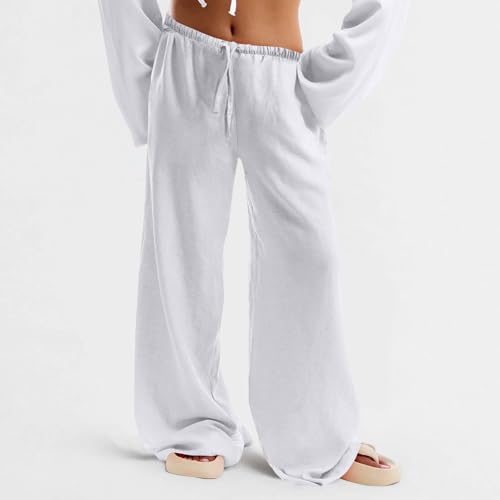 Hvyesh Low Rise Linen Pants for Women Flowy Wide Leg Summer Casual 2025 Y2k Streetwear Trendy Baggy Sweatpants Drawstring2