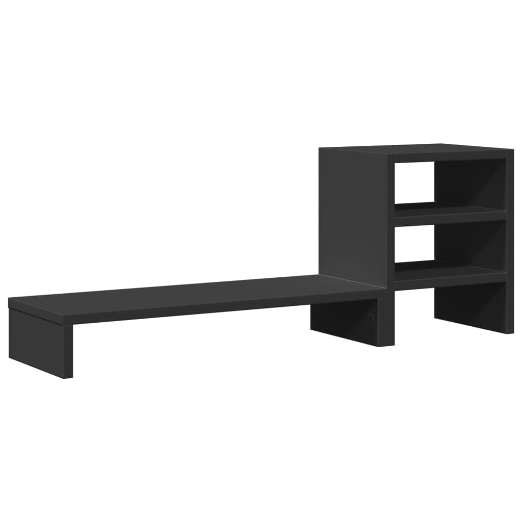 Supporto per monitor con organizer da scrivania in legno nero, 80 x 20 x 30 cm, portata 35 kg, ripiano per ufficio e home office con organizzazione ergonomica