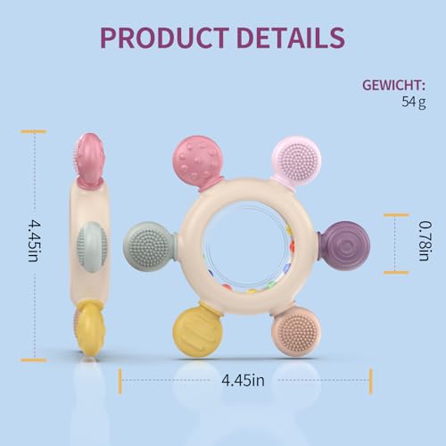 Image of akolik Teething Toys for Babies, Baby Teethers Toy Teething Ring Silicone, Grasping Teething Toy, BPA Free Teething Newborn Accessories for Baby 0 3 6 9 12 18 Months (Ringer Pink)