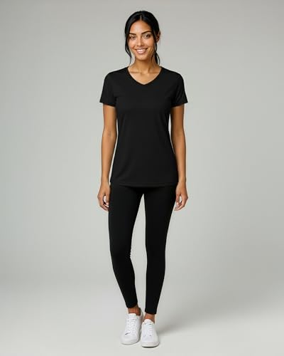 Image of Real Essentials 5 Pack: Women's Dry-Fit Short Sleeve V Neck T Shirt Workout Fitness Yoga Top Tee (Available in Plus Size)