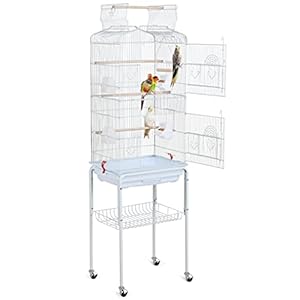 Yaheetech 64-inch Open Play Top Bird Cages for Parakeets Cockatiels Finches Lovebirds Canaries Conures Budgies Parrot Birdcage w/Detachable Rolling Stand, White