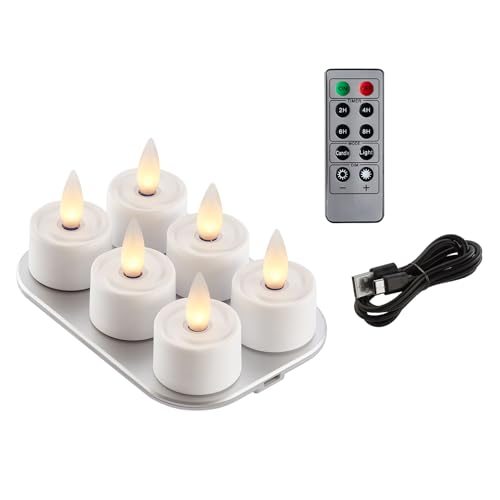 Image of Rechargeable Flameless Tealights Candle with Remote Timer, 3D Moving Flame Real Wax Led Tealight Candles (White, 1.4in)