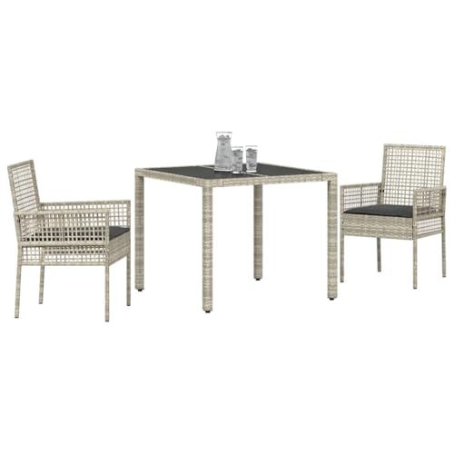 vidaXL Ensemble de Salle à Manger pour Jardin 3 pcs Gris Clair, Jardin et Terrasse, Ensemble Moderne, Salle à Manger Résistante, Table en Verre Lounge,...