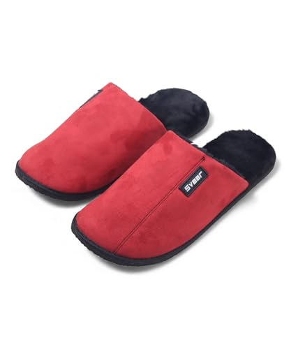 Image of SVAAR Men's Warm Winter Slippers, Cozy Fur Flip Flop Slip-On House Shoes, Indoor Bedroom Slides & Closed-Toe Home Clogs Sandals