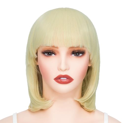 Image of Rose bud Blonde Wig Bob Straight 12 Inch Short Hair Cosplay Wigs for Women Costume Party Halloween