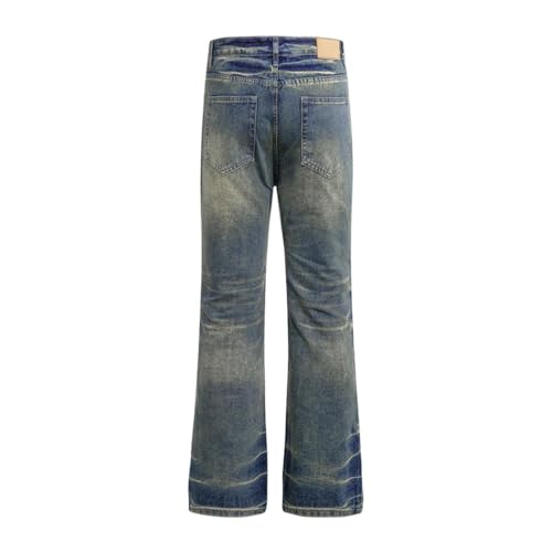 Men’s Retro Washed Distressed Jeans, Pocket Design, High Street Loose Straight Flare Denim Pants3