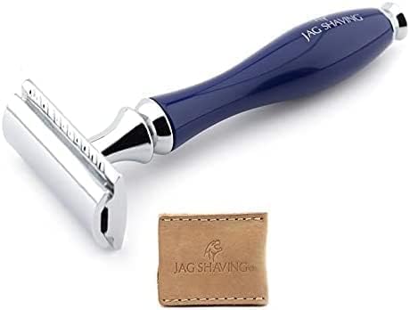 Double Edge Safety Razor with Resin Handle and Leather Case