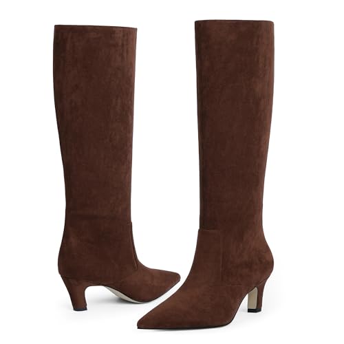 Knee High Boots for Women Pointed Toe Kitten Low Heel Tall Boots Faux Leather Fall Long Boots Side Zipper3