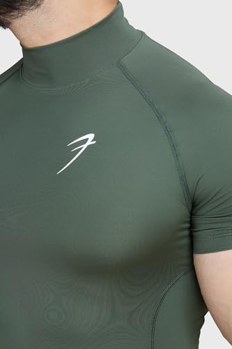 Image of Men Half Sleeves Slim Fit Compression High Neck Sports and Gym Tshirt