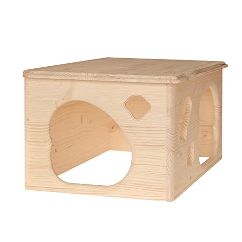 Resch Nr18 Kaninchenhöhle naturbelassenes Massivholz aus Fichte /großes Haus mit zwei Eingängen im Höhlen-Design / 40x31x23 LxBxH