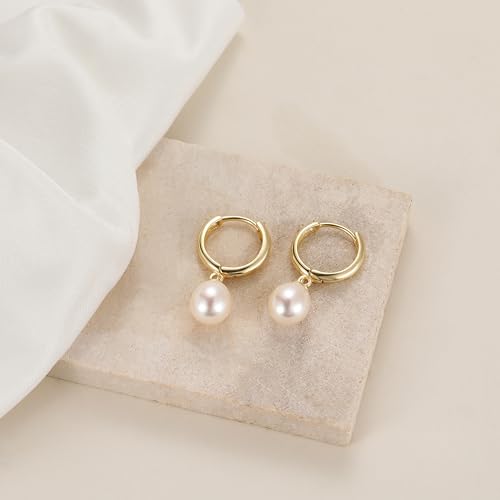 EAMTI Pearl Earrings for Women Trendy 925 Sterling Silver Freshwater Cultured Pearl Huggie Hoop Drop Earrings 14K Gold Plated2