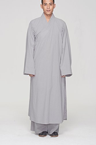 Gray Men's Long Gown Traditional Buddhist Meditation Monk Robe2