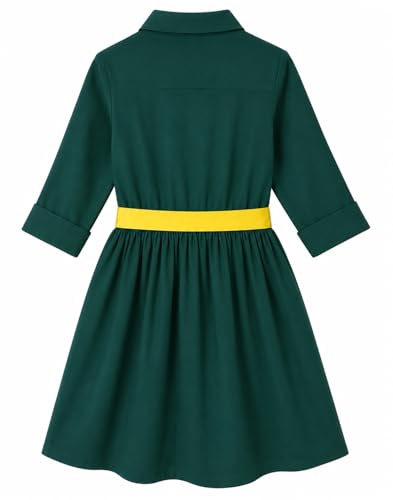 Image of A.T.U.N. (ALL THINGS UBER NICE) Girls 100% Cotton Shirt Dress with Belt | Solid Button-Down Dress with Collar Neck | Soft Breathable Kids Outfit for Girls