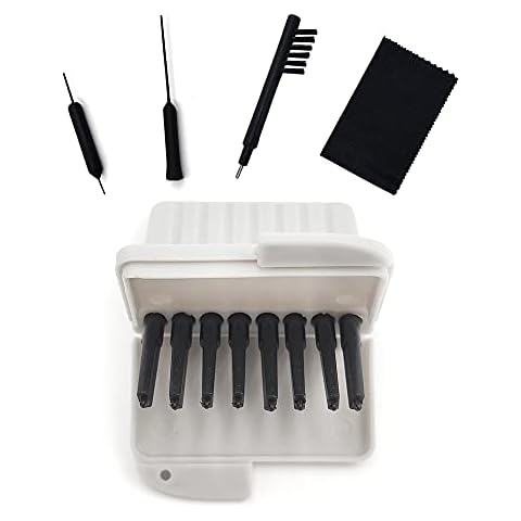 32-Pcs 1mm Phonak Hearing Aid Ear Wax Guard Filters Cleaning Tool Accessories Wax Guard Filters for Phonak Hearing kit Including Brush Clothes Long and Short Needle (4-Pack red Rod+Maintenance kit) Cover