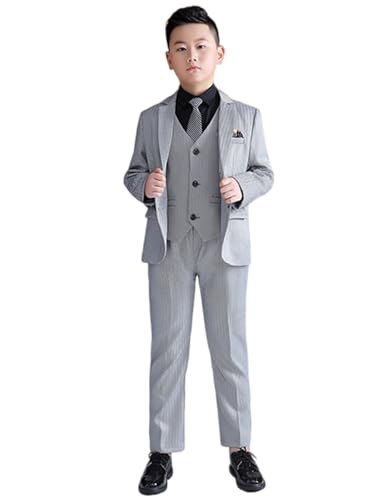 Costume 3 pièces à chevrons garçon veste simple boutonnage gilet pantalon