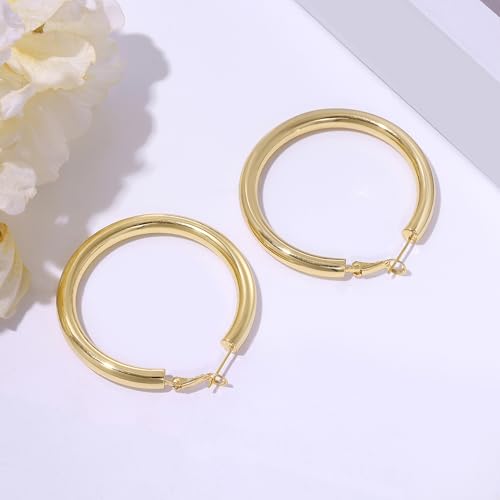 sovesi Gold Hoop Earrings for Women 14K Real Gold Plated Thick Hoop Earrings Lightweight Chunky Gold Hoop Earring Silver Hoop Earrings for Women