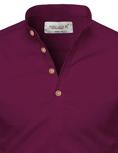 Image of Vida Loca Full Sleeve Mandarin Collor Cotton Casual Slim Fit Shirt for Men's
