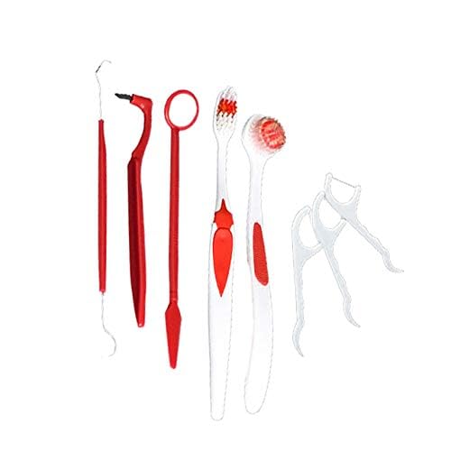 8 Piece Complete Dental Care Kit – Toothbrush Tongue Cleaner Dental Mirror Floss Picks Stain Eraser Toothpick Set for Oral Hygiene and Fresh Breath – Ideal for Smokers Tea & Coffee Drinkers – Red-image-22