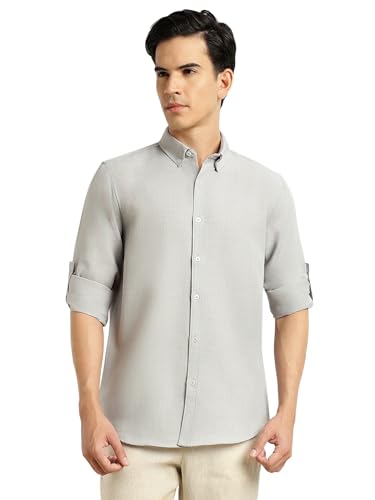 Image of Thomas Scott Men's | Solid | Textured Fabric | Full Sleeve | Slim Fit | Polyester-Blend | Spread Collar | Casual Shirt