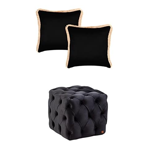 Würfel Pouf Sitzsack-Hocker 40x40x40 cm mit 2 Dekokissenbezüge 45x45 cm Samtstoff SET | Modern und Stilvoll Sitz-Pouf Cover